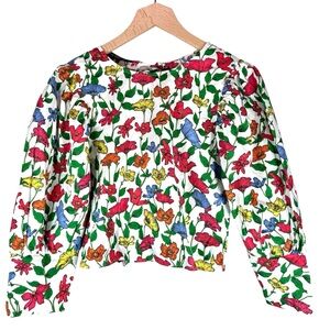 Zara Floral Blouse Size XS Tie Back Spring Colorful Cottagecore Vibrant Vacation